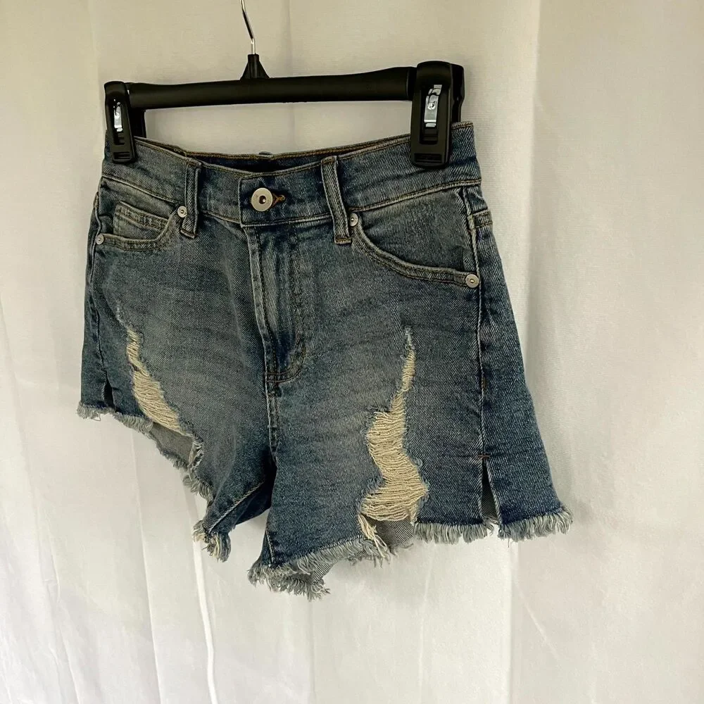 Kendall Kylie The Icon Short‎ Distressed Denim Cutoff Shorts Womens Size 0 24